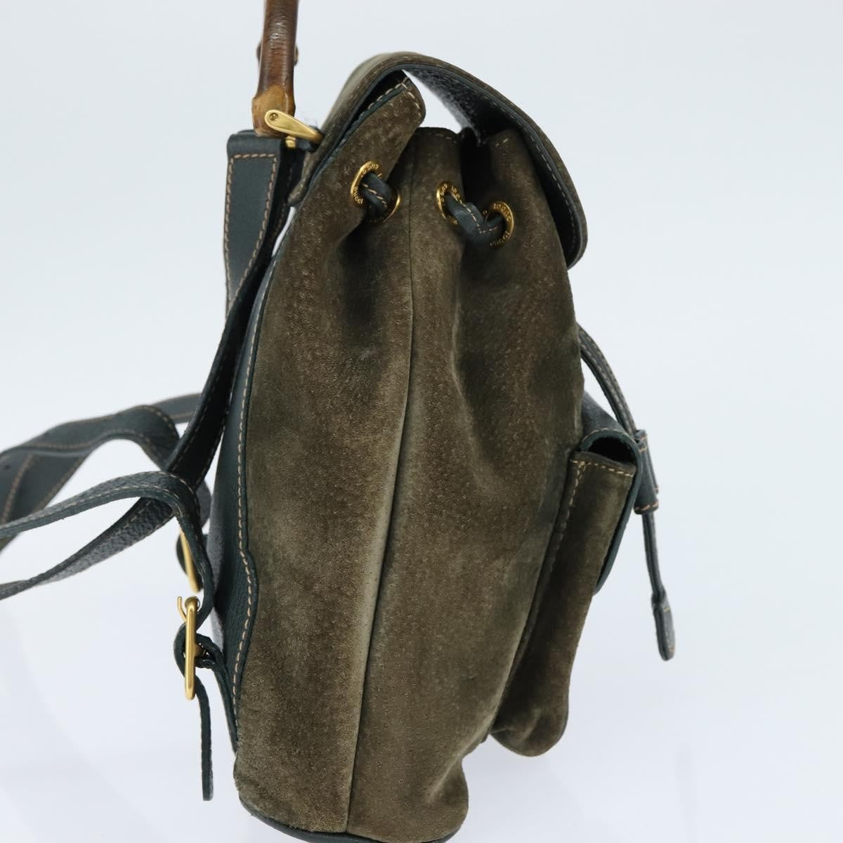 Gucci Vintage Bamboo Backpack Suede, KHAKI, SUEDE, Backpack