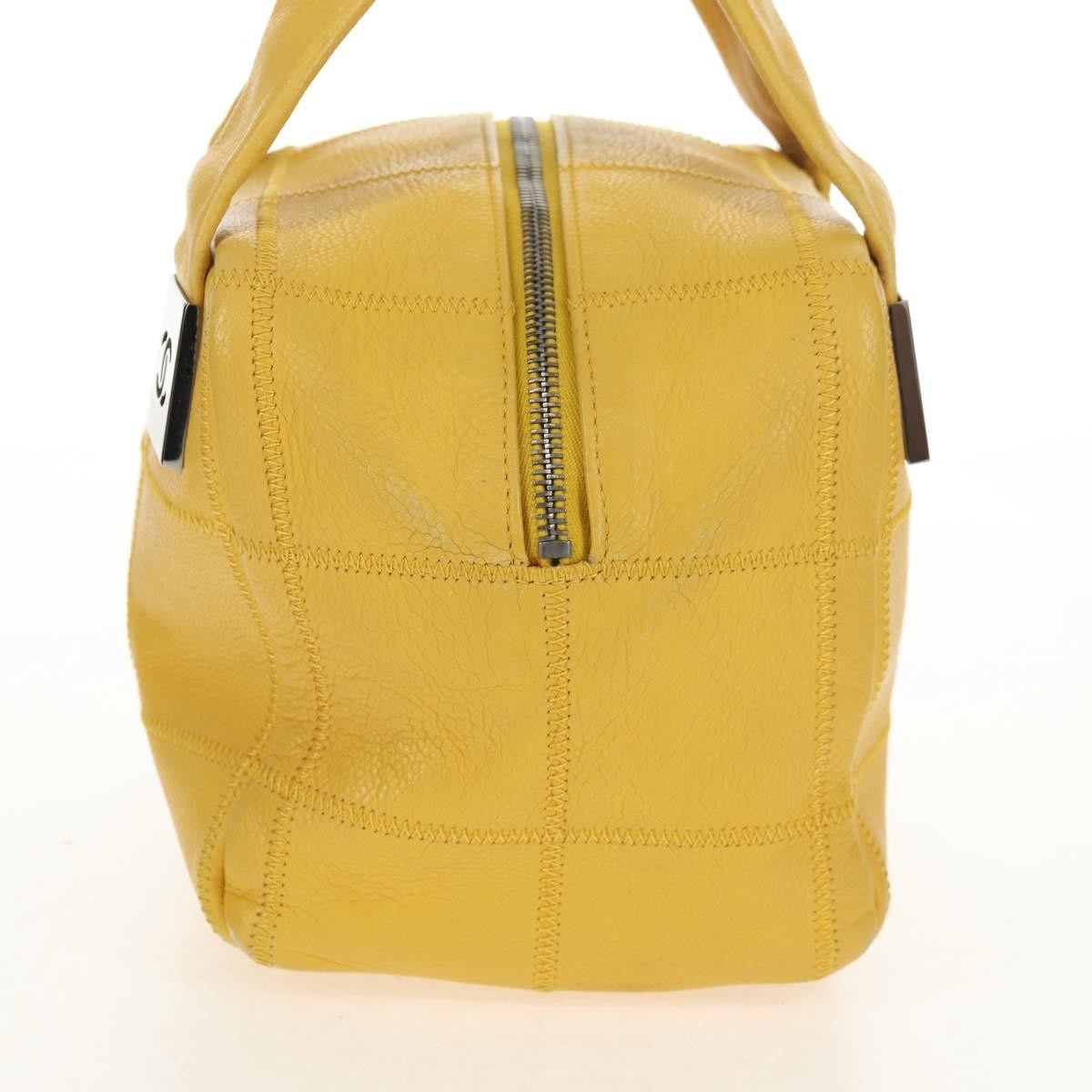 Chanel Square Stitch Bowler Bag Quilted Caviar, YELLOW, LEATHER, Handbag