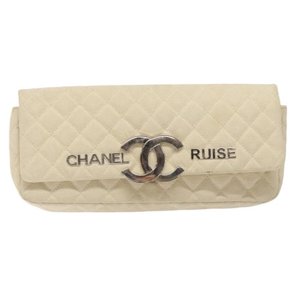 Chanel Cruise Flap Bag Quilted Canvas, ECRU, CANVAS, Clutche & pouche