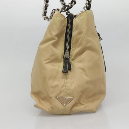 Prada Convertible Chain Tote Quilted Tessuto, BEIGE, NYLON, Tote bag