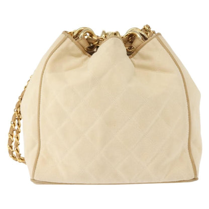 Chanel Vintage Drawstring Chain Bucket Bag Quilted Canvas, BEIGE, CANVAS, Shoulder bag