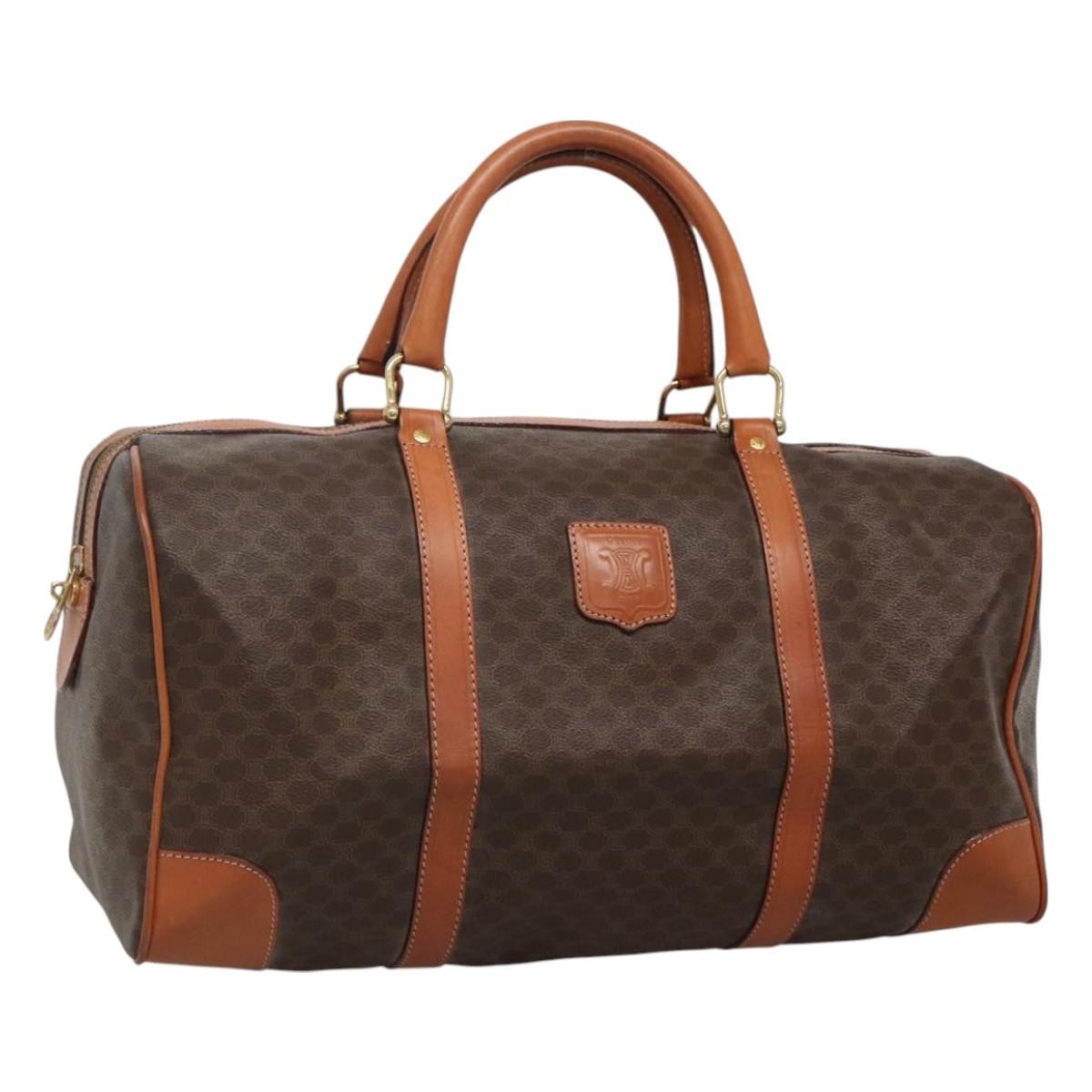 Celine Vintage Duffle Bag Macadam Coated Canvas, BROWN, CANVAS, Travel bag