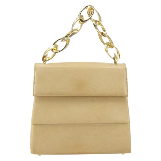 Salvatore Ferragamo Vintage Chain Handbag Leather, BEIGE, LEATHER, Handbag