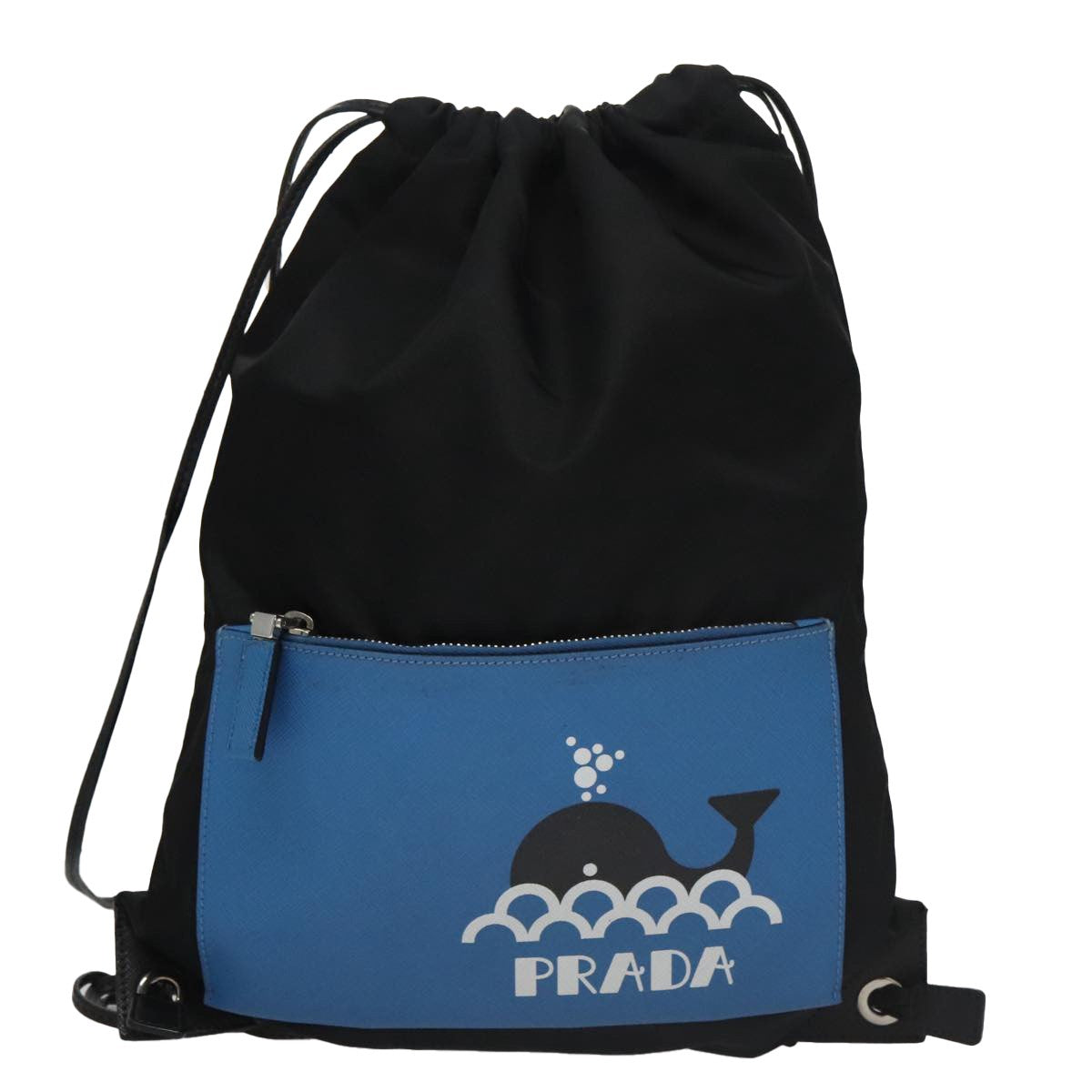 Prada Logo Drawstring Backpack Tessuto with Printed Saffiano, BLACK, NYLON, Backpack