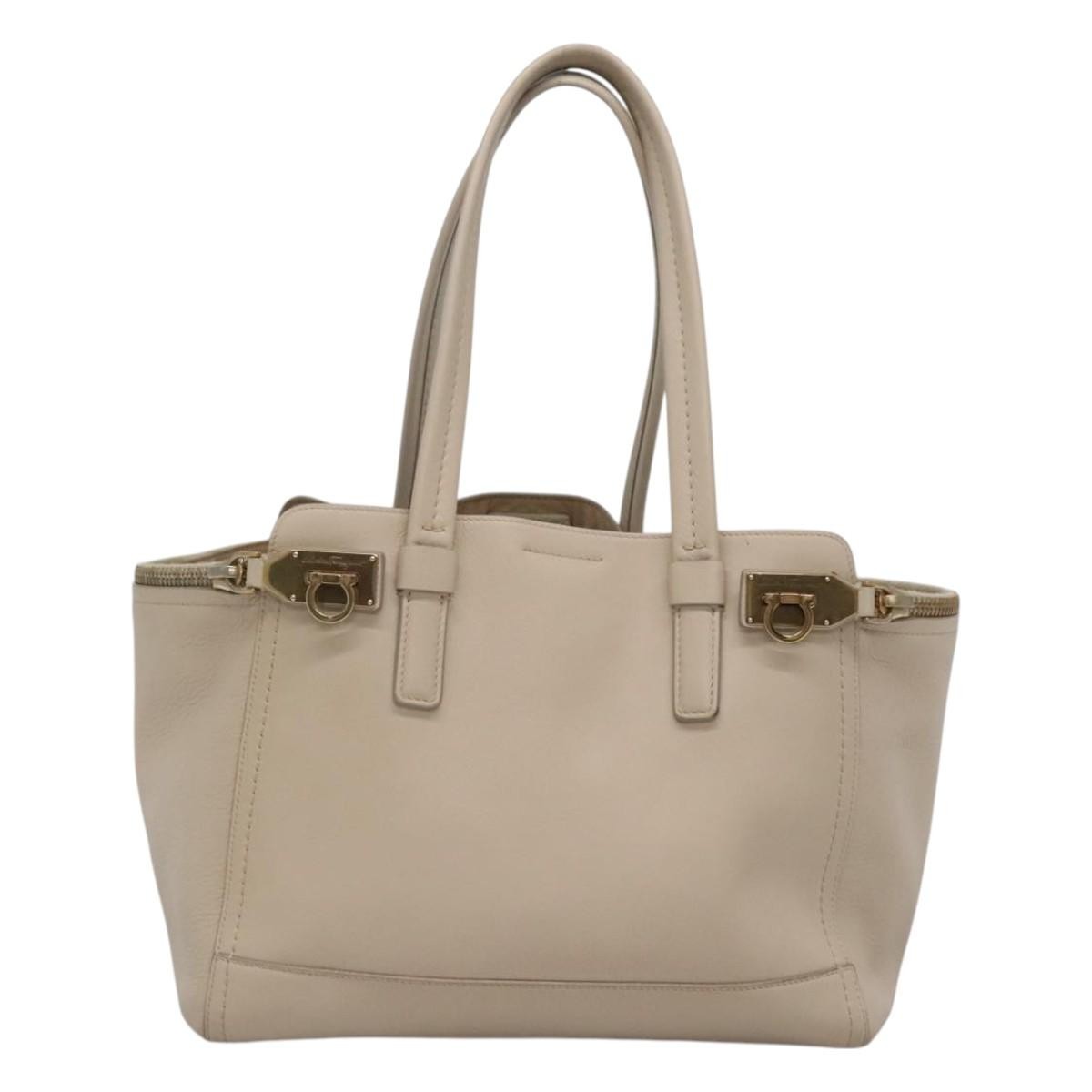Salvatore Ferragamo Gancini Tote Leather, BEIGE, LEATHER, Tote bag