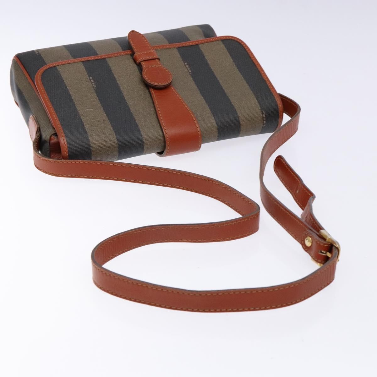 Fendi Vintage Pequin Flap Messenger Bag Coated Canvas, BROWN, CANVAS, Shoulder bag
