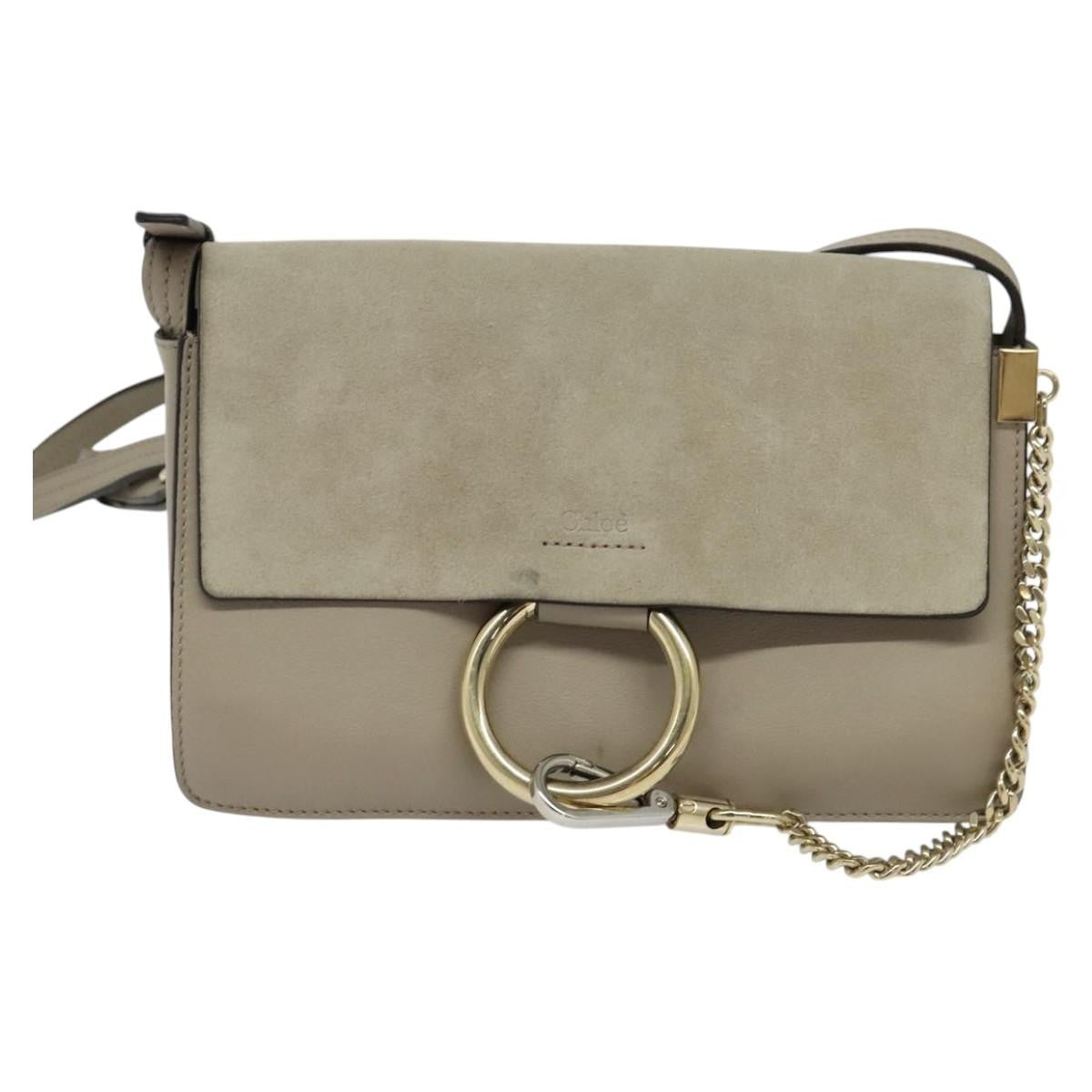 Chloe Faye Crossbody Leather and Suede, Gray, Suede, Shoulder Bag