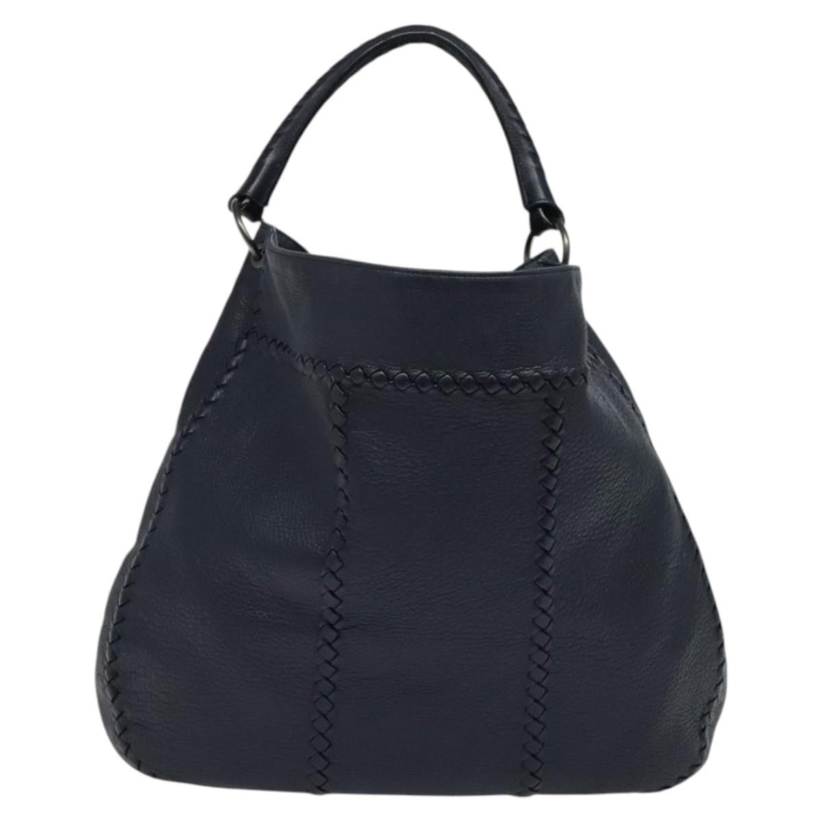 Bottega Veneta Open Hobo Cervo with Intrecciato Detail, NAVY, LEATHER, Shoulder bag