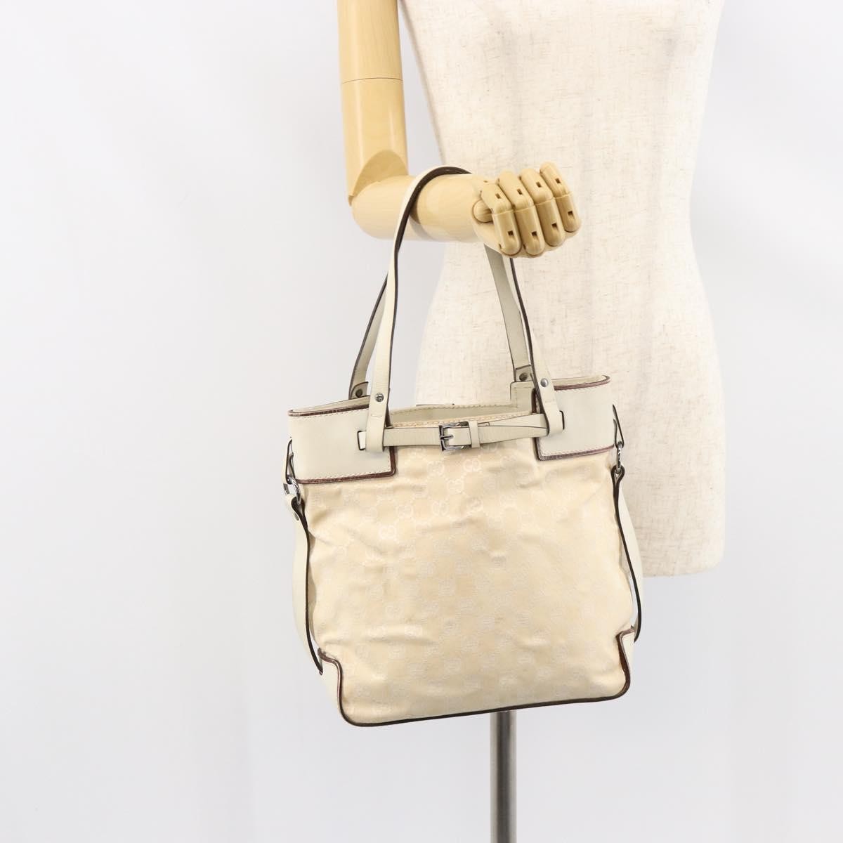 Gucci Belted Bucket Tote GG Canvas with Leather, BEIGE, CANVAS, Tote bag