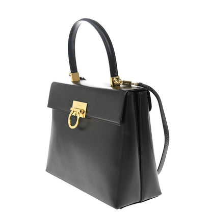 Salvatore Ferragamo Gancini handbag Leather, BLACK, LEATHER, Handbag