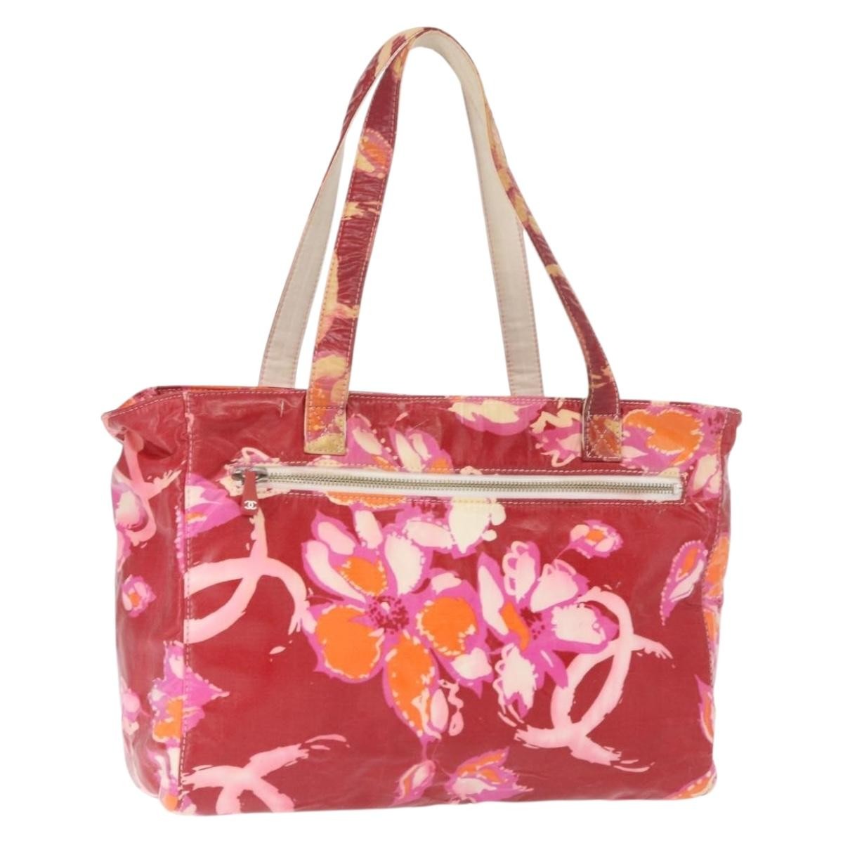 Chanel Vintage Floral Tote Canvas, RED, CANVAS, Tote bag
