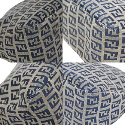 Fendi Vintage Flap Shoulder Bag Zucchino Canvas with Leather, NAVY, CANVAS, Shoulder bag