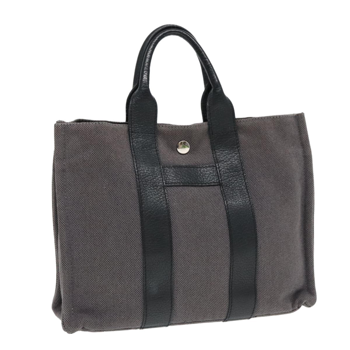 Hermes Sac Harnais Tote Toile and Leather, GRAY, CANVAS, Tote bag