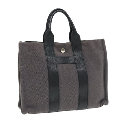Hermes Sac Harnais Tote Toile and Leather, GRAY, CANVAS, Tote bag