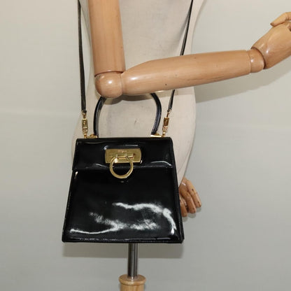 Salvatore Ferragamo Gancini Convertible Top Handle Bag Patent Leather, BLACK, PATENT_LEATHER, Handbag