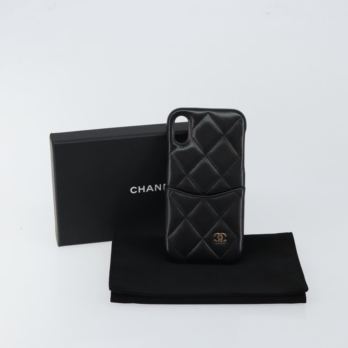 Chanel Iphone Case Quilted Lambskin, BLACK, LEATHER, Tech accessory