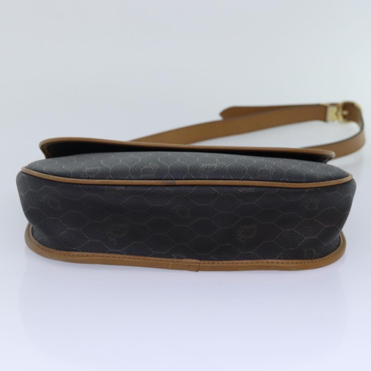 Christian Dior Vintage Honeycomb Flap Crossbody Bag Canvas and Leather, BLACK, CANVAS, Crossbody bag