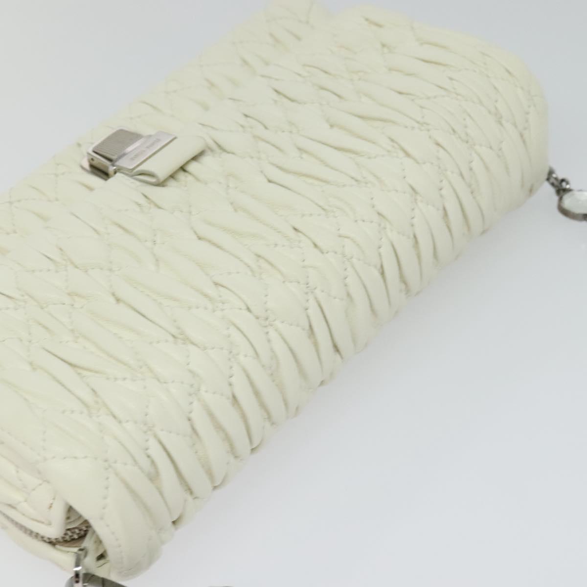 Miu Miu Crystal 2way Pouch Matelasse Leather, WHITE, LEATHER, Shoulder bag