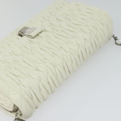 Miu Miu Crystal 2way Pouch Matelasse Leather, WHITE, LEATHER, Shoulder bag