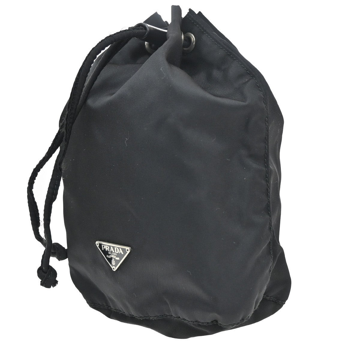 Prada Drawstring Wristlet Bucket Bag Tessuto, BLACK, NYLON, Handbag