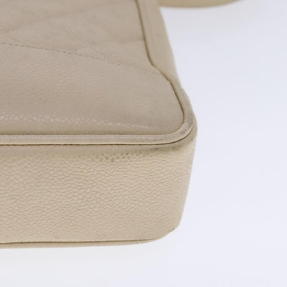 Chanel Vintage Slit Pocket Shoulder Bag Quilted Caviar, Beige, Leather, Shoulder Bag