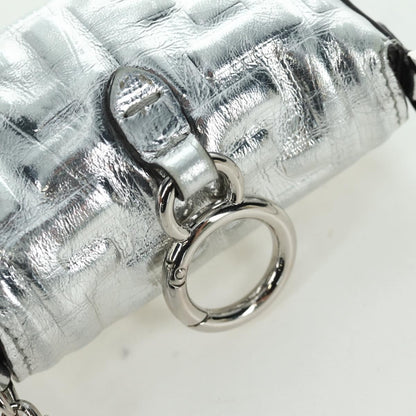 Fendi Chain Baguette Charm Bag Zucca Embossed Leather, Silver, Canvas, Clutch