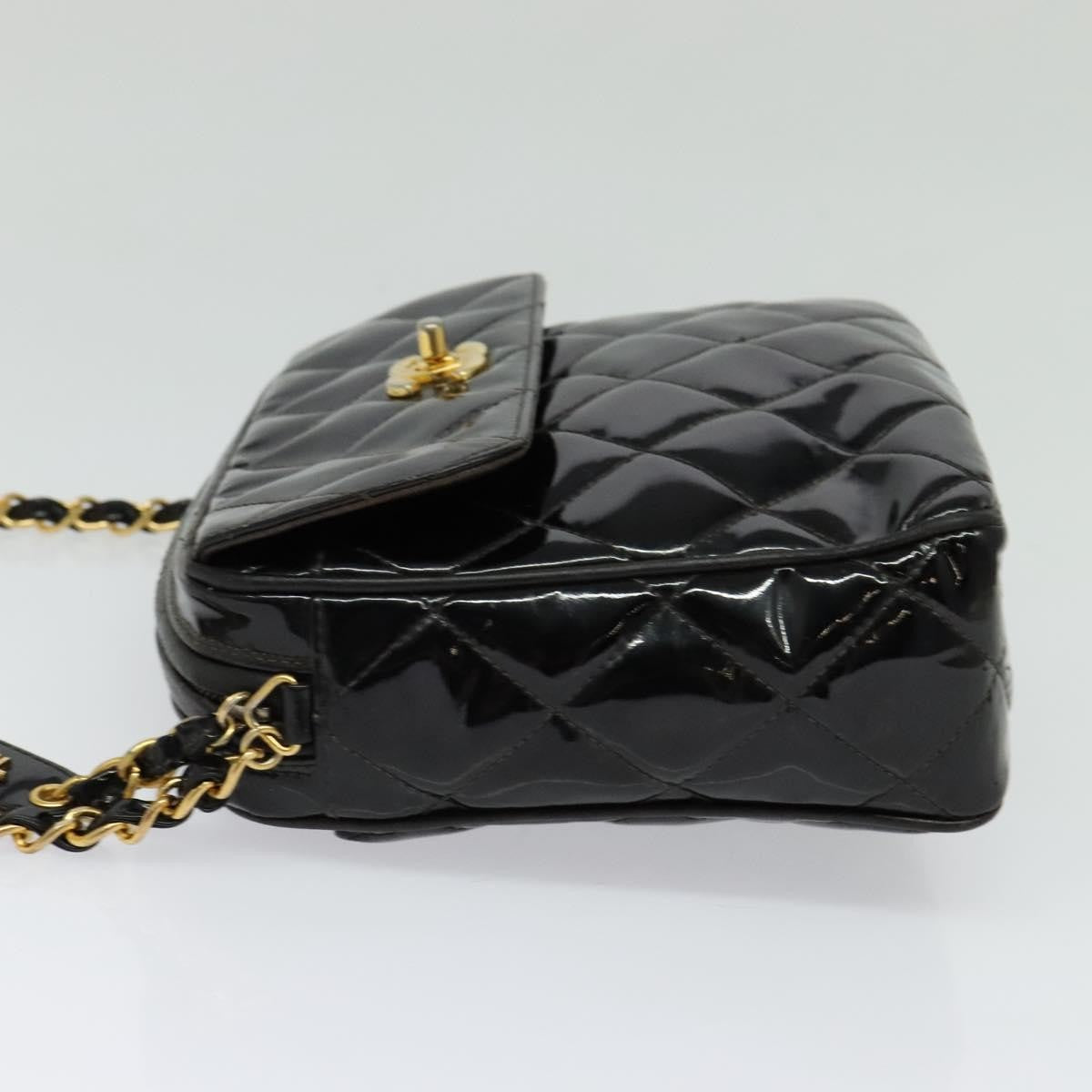 Chanel Vintage Square Front Pocket Camera Bag Quilted Patent, BLACK, PATENT_LEATHER, Shoulder bag