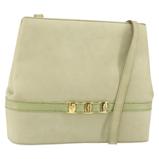 Salvatore Ferragamo Vala Shoulder Bag Suede, GREEN, SUEDE, Shoulder bag