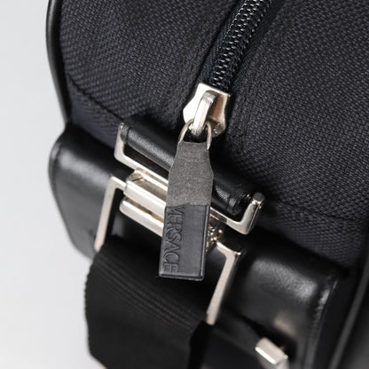 Versace Front Pocket Shoulder Bag Leather and Canvas, BLACK, CANVAS, Shoulder bag