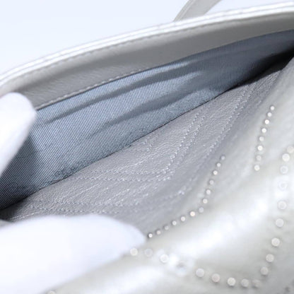 Chanel Vintage Classic Single Flap Bag Stitched Calfskin, GRAY, LEATHER, Shoulder bag