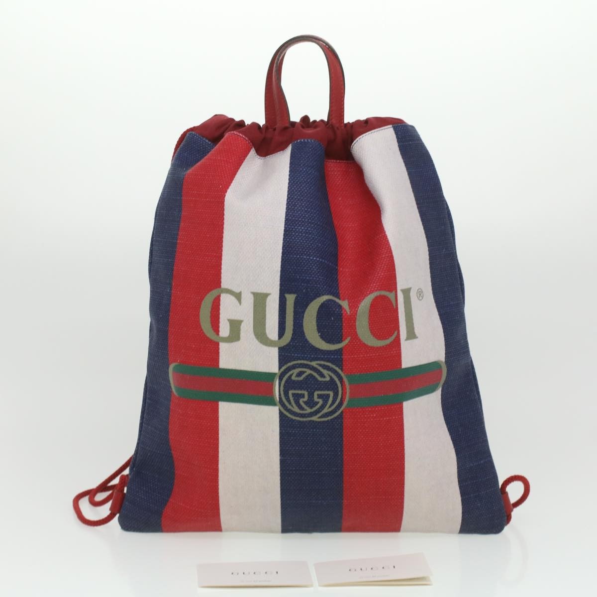 Gucci Logo Drawstring Backpack Striped Canvas, MULTICOLOUR, CANVAS, Backpack