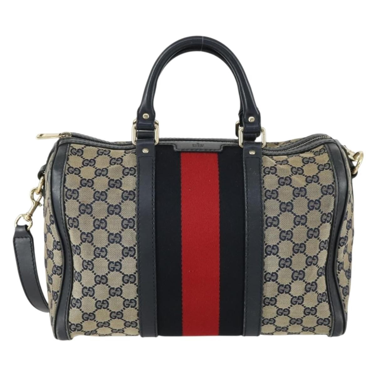 Gucci Vintage Web Boston Bag GG Canvas, NAVY, CANVAS, Handbag