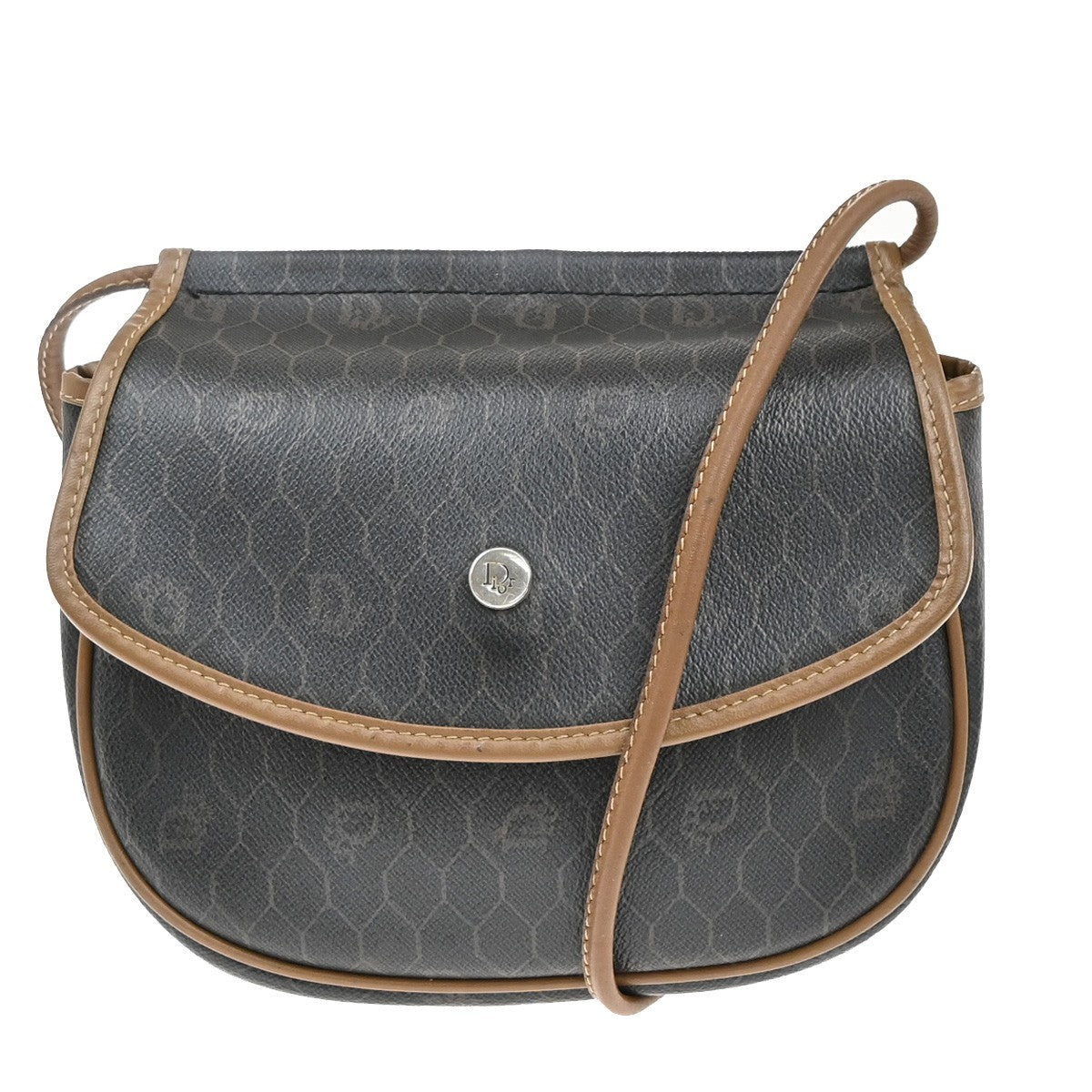 Christian Dior Vintage Honeycomb Shoulder Bag Canvas and Leather, BROWN, PVC, Shoulder bag