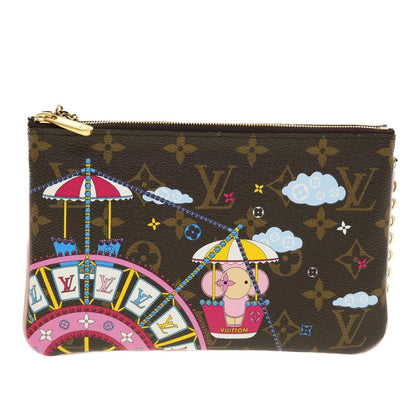 Louis Vuitton Double Zip Pochette Limited Edition Vivienne Xmas Monogram Canvas, BROWN, CANVAS, Clutche & pouche