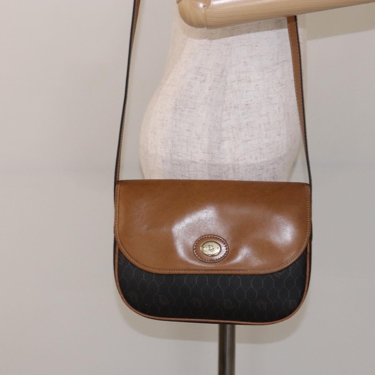 Christian Dior Vintage Honeycomb Flap Crossbody Bag Canvas and Leather, BLACK, CANVAS, Crossbody bag