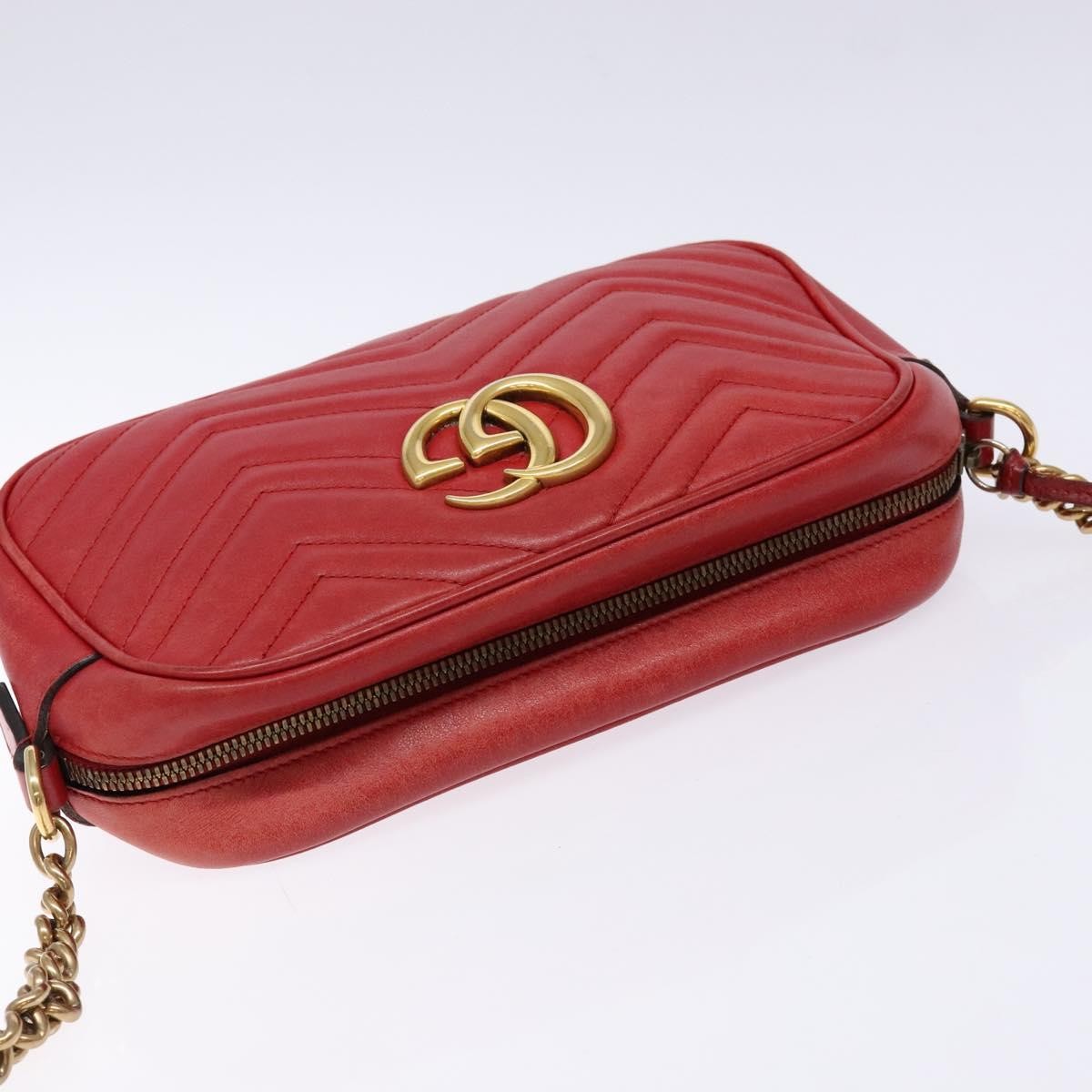 Gucci GG Marmont Triple Zip Chain Bag Matelasse Leather, RED, LEATHER, Shoulder bag