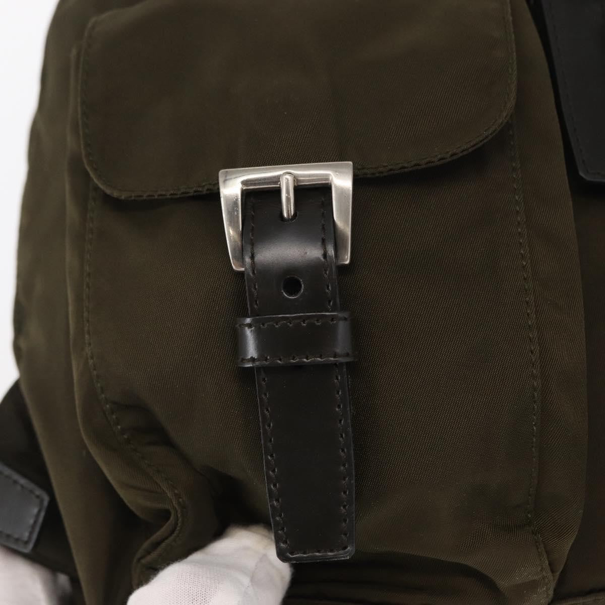 Prada Vela Double Front Pocket Backpack Tessuto with Saffiano Leather, KHAKI, NYLON, Backpack