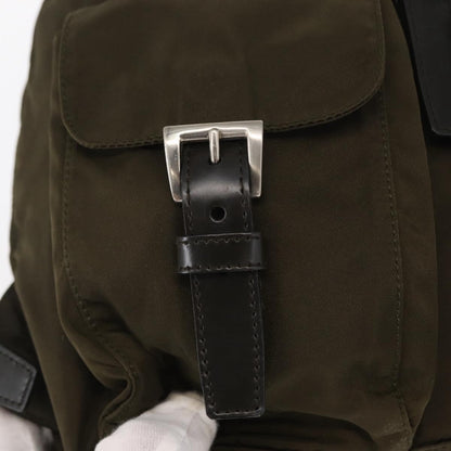 Prada Vela Double Front Pocket Backpack Tessuto with Saffiano Leather, KHAKI, NYLON, Backpack