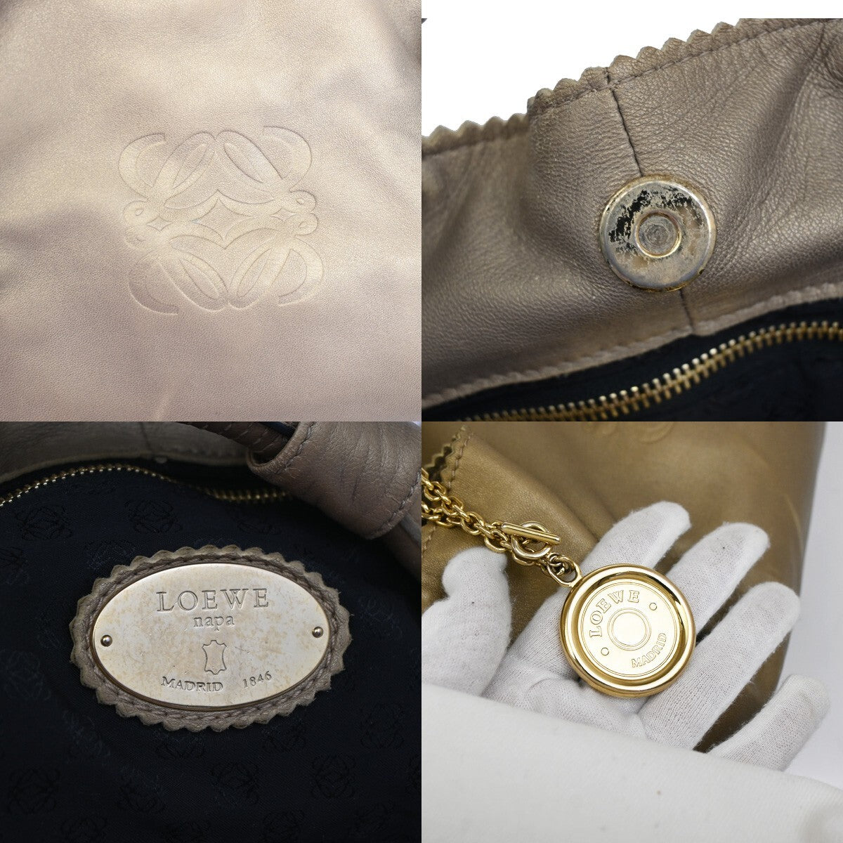 Loewe Anagram Logo Nappa Aire Hand Bag Leather, GOLD, LEATHER, Handbag