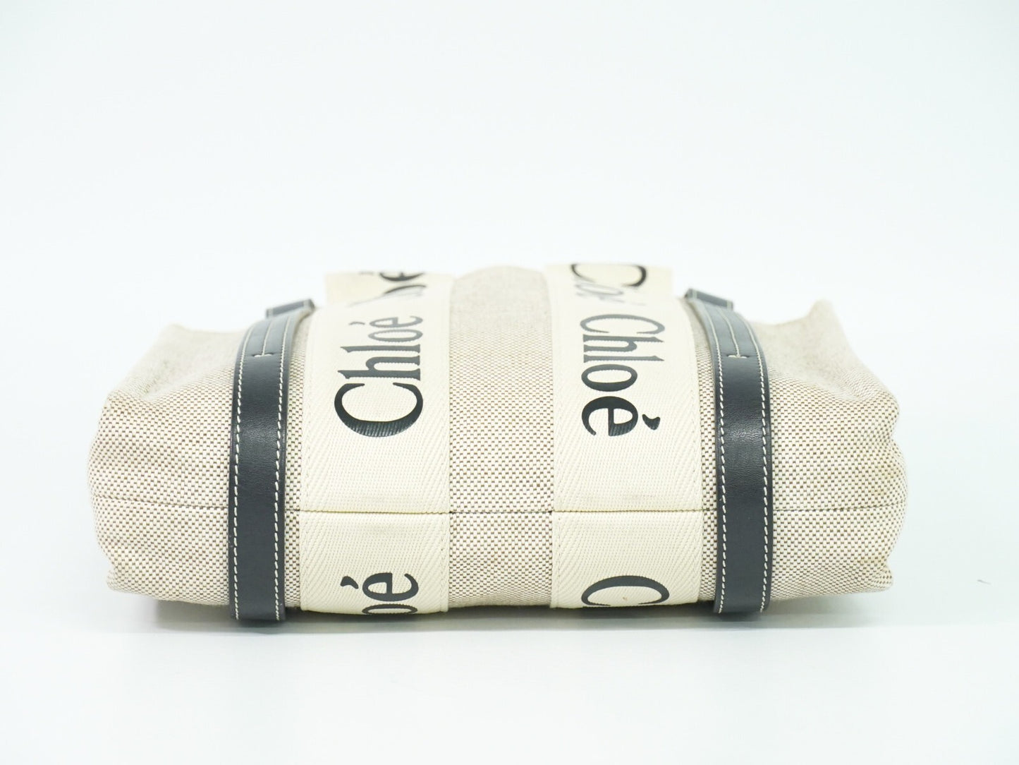 Chloe Woody Tote Canvas with Leather, WHITE, CANVAS, Tote bag