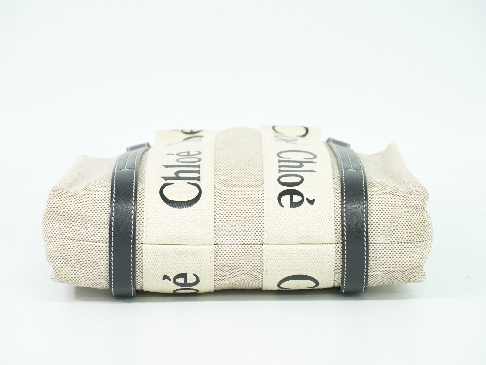 Chloe Woody Tote Canvas with Leather, WHITE, CANVAS, Tote bag