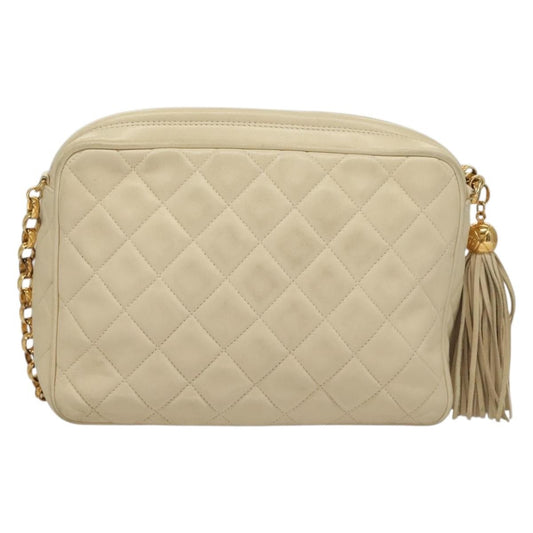 Chanel Vintage Front Pocket Camera Bag Quilted Lambskin, WHITE, LEATHER, Crossbody bag