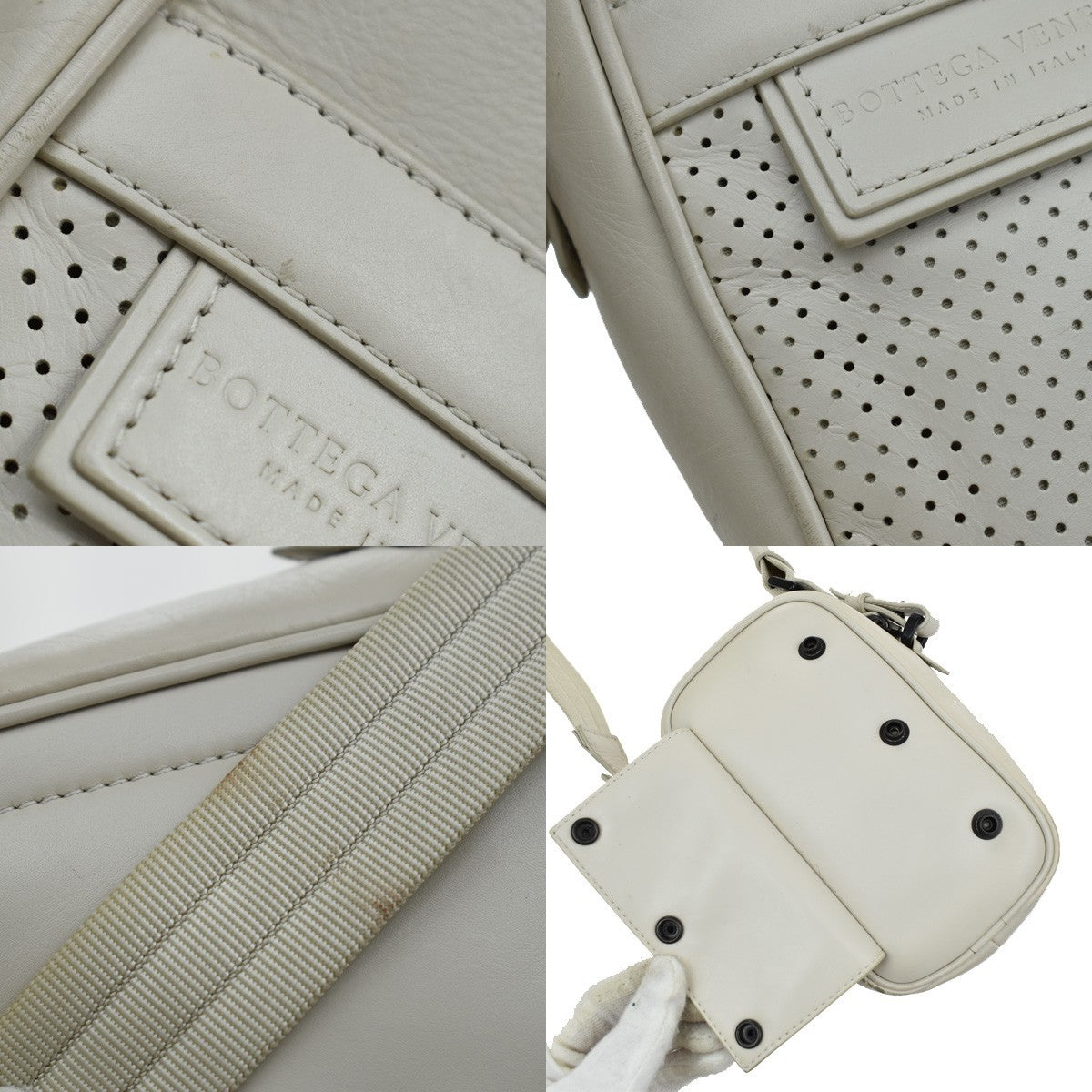 Bottega Veneta Leggero Waist Bag Perforated Leather, WHITE, LEATHER, Travel bag