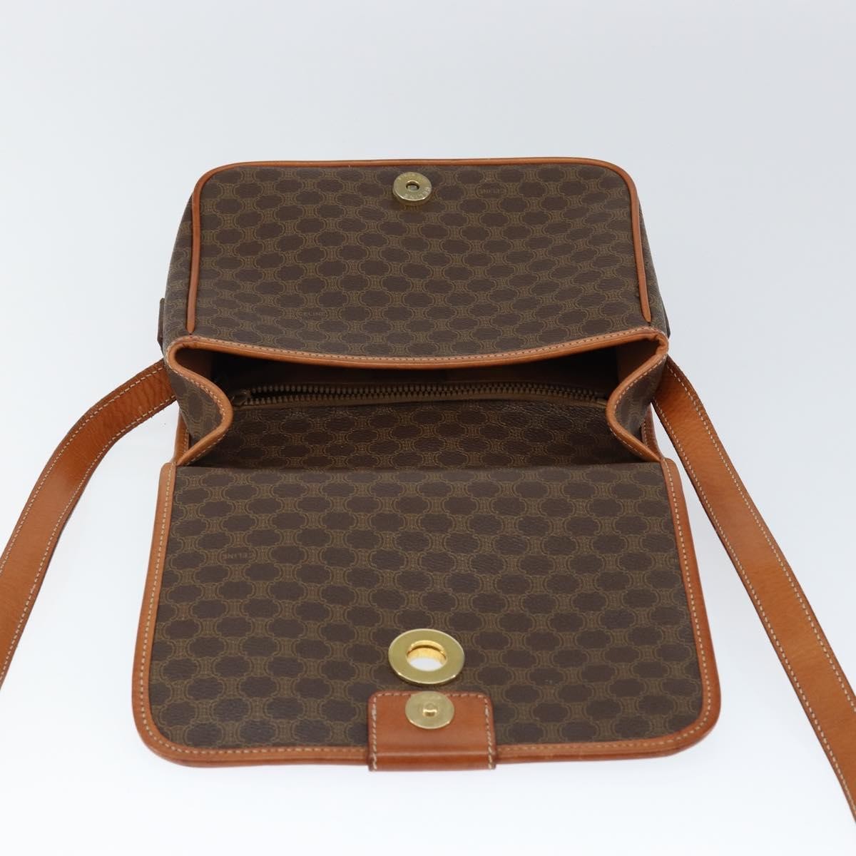 Celine Vintage Macadam Shoulder Bag Canvas and Leather, BROWN, CANVAS, Shoulder bag