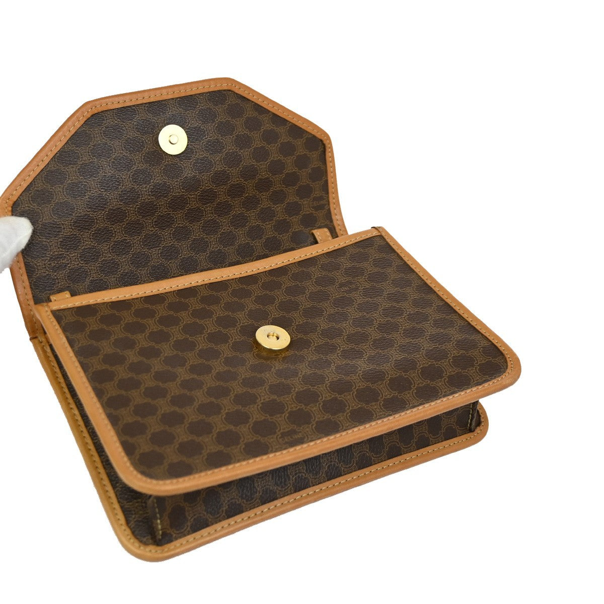 Celine Vintage Macadam Handbag Canvas and Leather, BROWN, CANVAS, Handbag