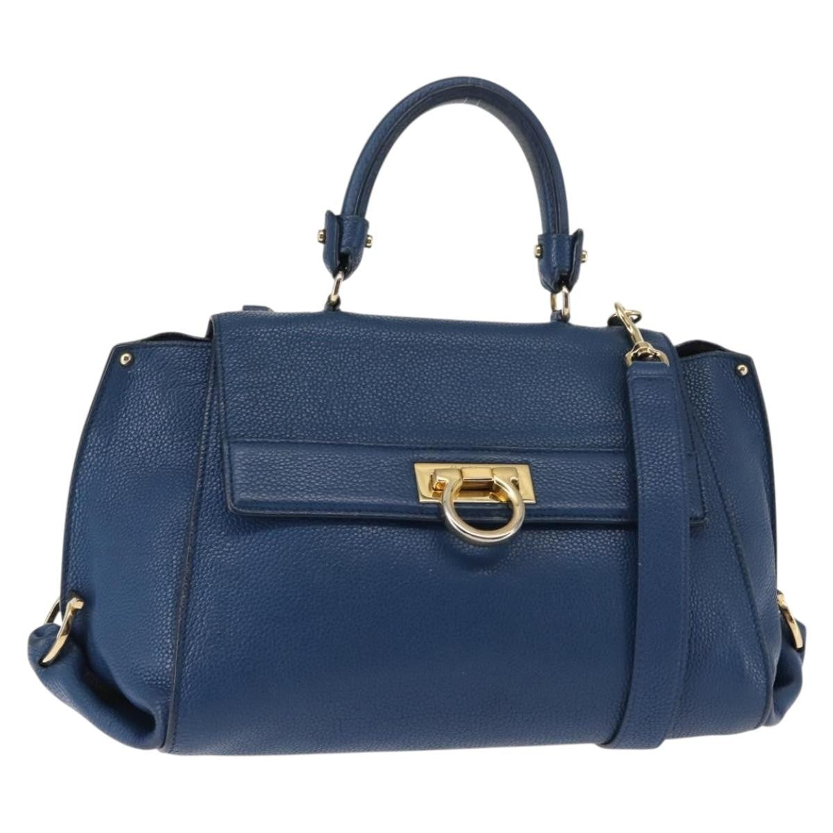 Salvatore Ferragamo Sofia Satchel Leather, BLUE, LEATHER, Handbag