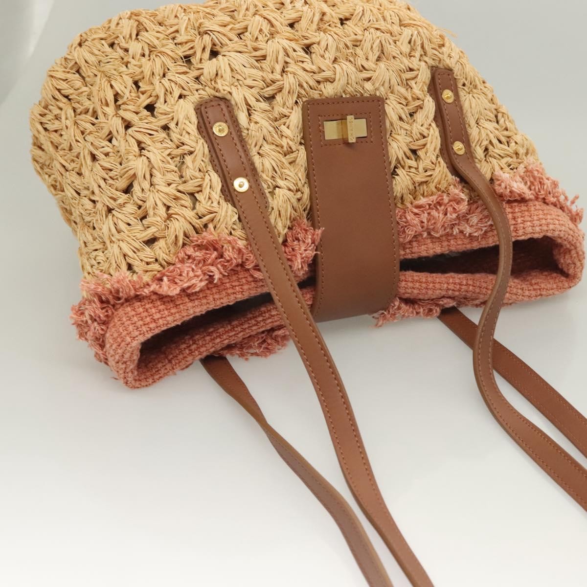 Chanel Mademoiselle Lock Tote Woven Straw, BEIGE, LEATHER, Shoulder bag