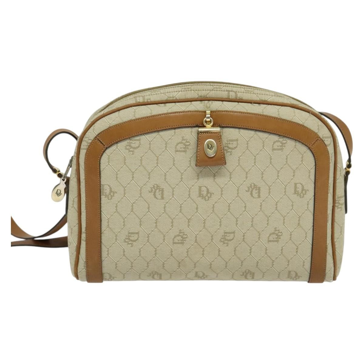 Christian Dior Vintage Honeycomb Shoulder Bag Canvas, BEIGE, CANVAS, Shoulder bag