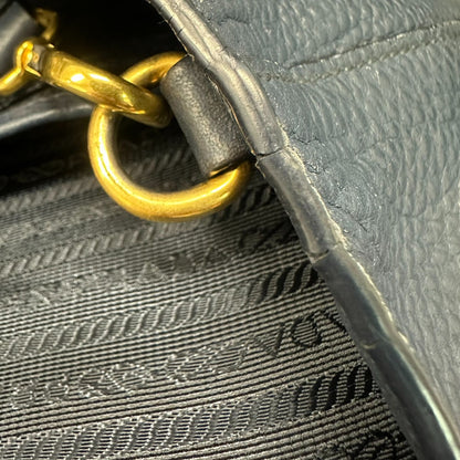 Prada Shopping Tote Vitello Daino, Navy, Leather, Tote Bag