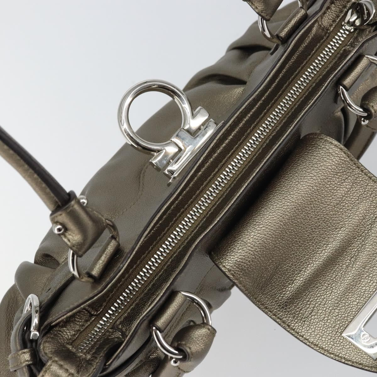 Salvatore Ferragamo Gancini handbag Leather, SILVER, LEATHER, Handbag